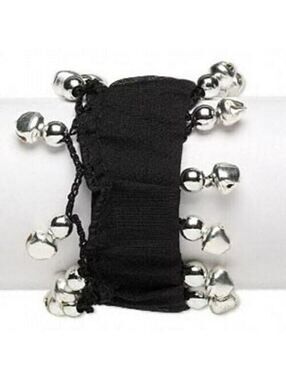 Black Silver Goth Punk Stretch Cuff Bracelet With Bells